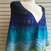 One off Sea Inspired Hand Knitted Crescent Lace Shawl 