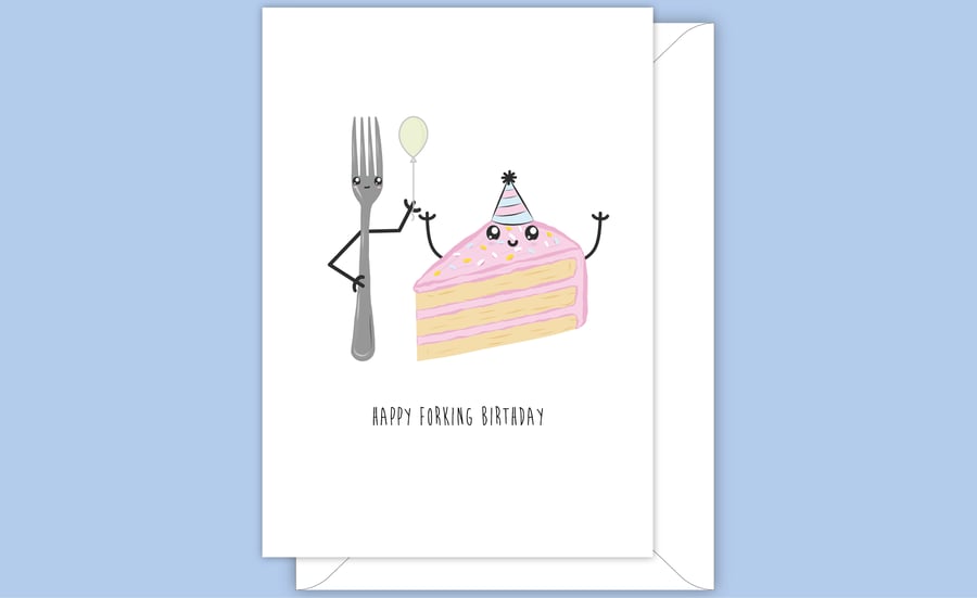 Funny Birthday Card, Fork & Cake