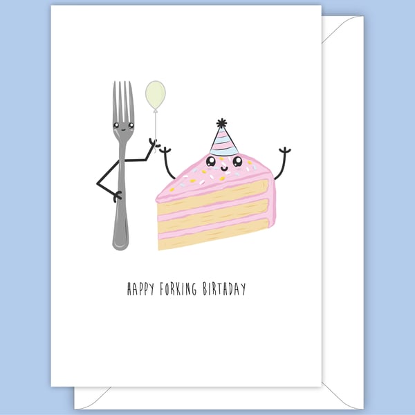 Funny Birthday Card, Fork & Cake