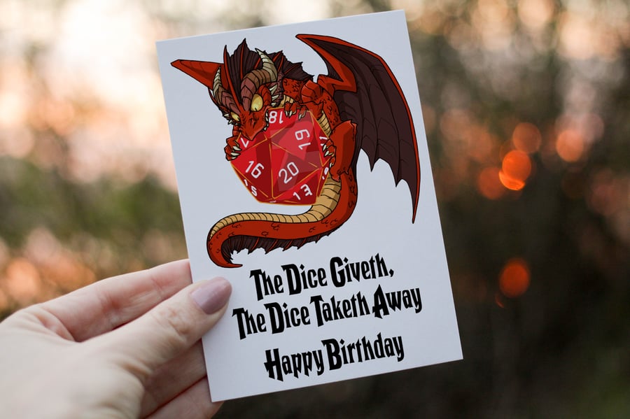 The Dice Giveth Dungeons and Dragons Birthday Card, Card for Gamer