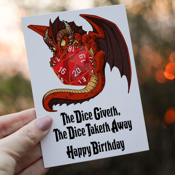 The Dice Giveth Dungeons and Dragons Birthday Card, Card for Gamer
