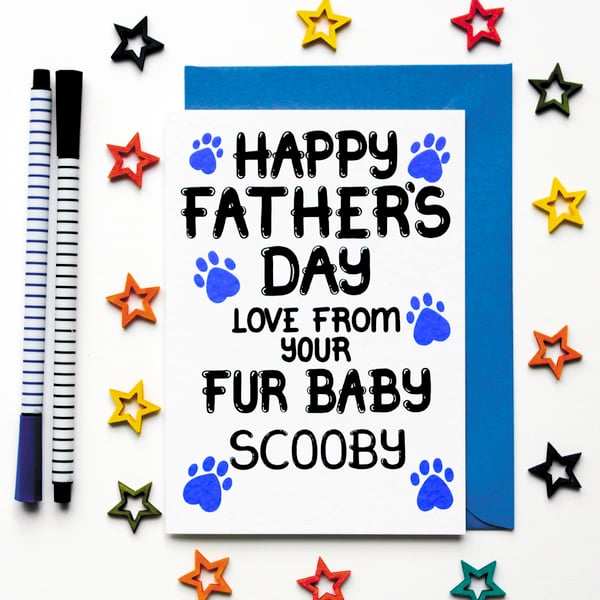 Personalised Fathers Day Card From The Fur Baby, Customized Father's Day Card