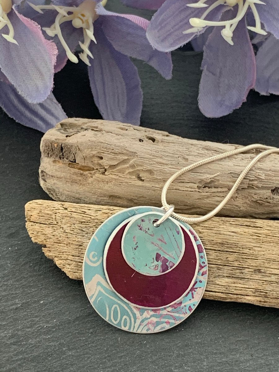 Water colour collection - hand painted aluminium pendant, turquoise and pink