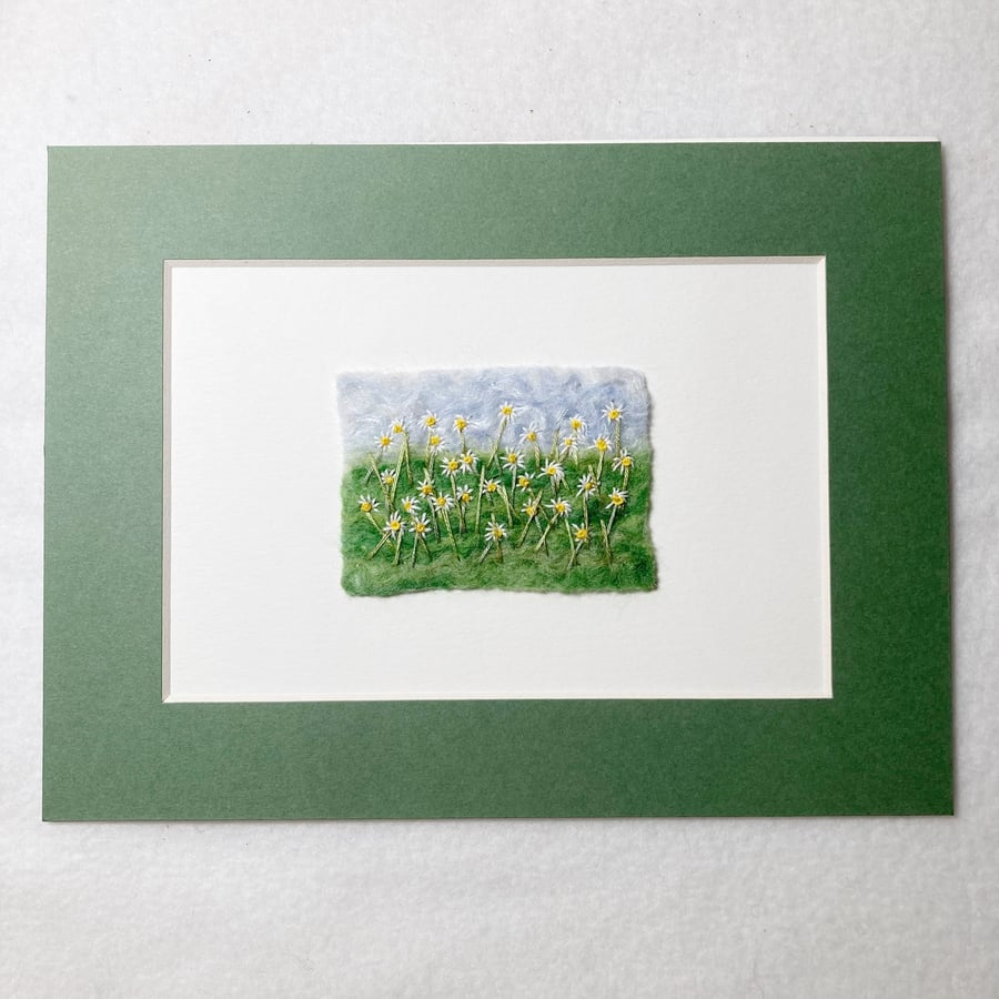  Seconds Sunday - Miniature felted daisy picture (mounted, unframed) 
