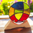 Colourful Handmade Stained Glass Ornament with Wooden Stand. Window Display Gift