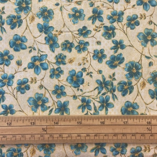 Fat Quarter Peacock Pavilion Blue Flowers Floral 100% Cotton Quilting Fabric