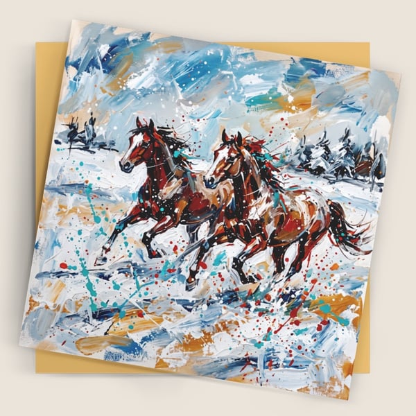 Running Horses – Premium Festive Greeting Card