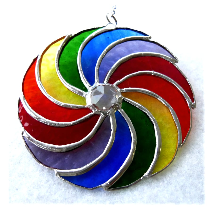 Rainbow Swirls Stained Glass Suncatcher Circular 