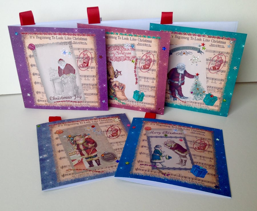 Christmas Cards,Pack of Five,'Childhood Xmas'Handmade pack Cards.