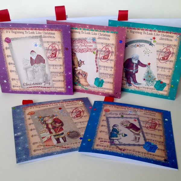 Christmas Cards,Pack of Five,'Childhood Xmas'Handmade pack Cards.
