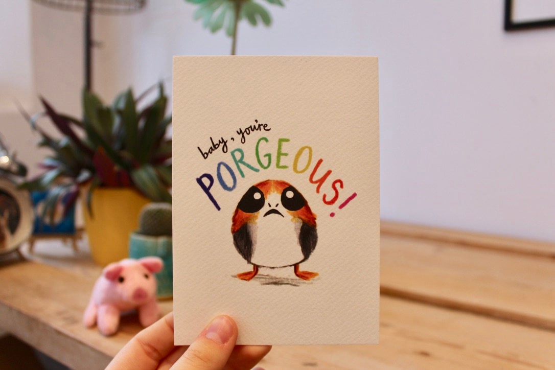 Porg - You're Porgeous - Star Wars Pun - Postcard - A6 Print