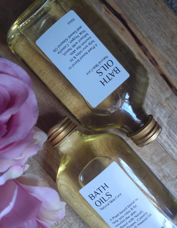 Bath Oils, 200ml, Neroli, Pink Pepper, Camelia, Almond, Nourishing Skincare