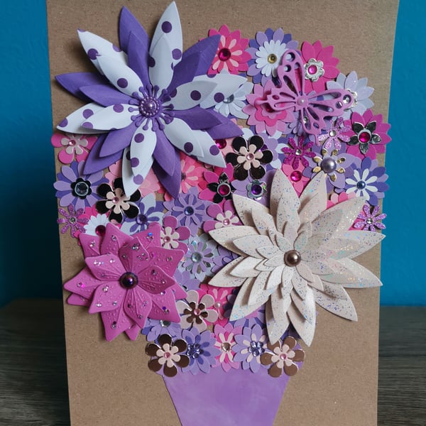 Floral handmade luxury greeting card - Handmade floral greeting card - boxed -
