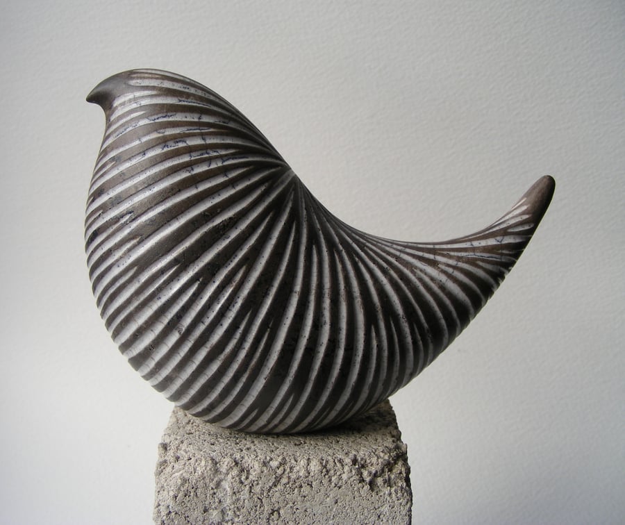 Carved raku fired bird (D) White