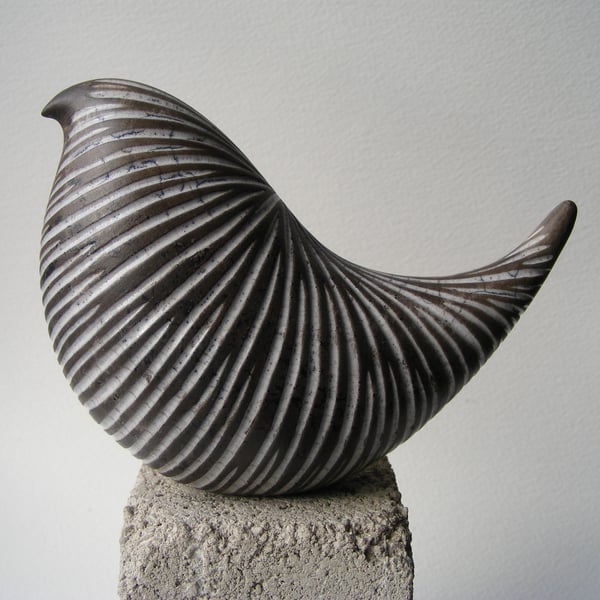 Carved raku fired bird (D) White