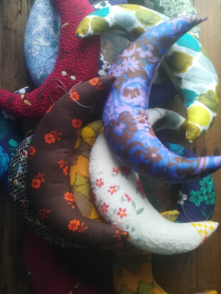 Vintage fabric Moons, hanging moon decorations,... Folksy