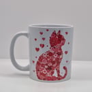 Cat Mug hearts & flowers
