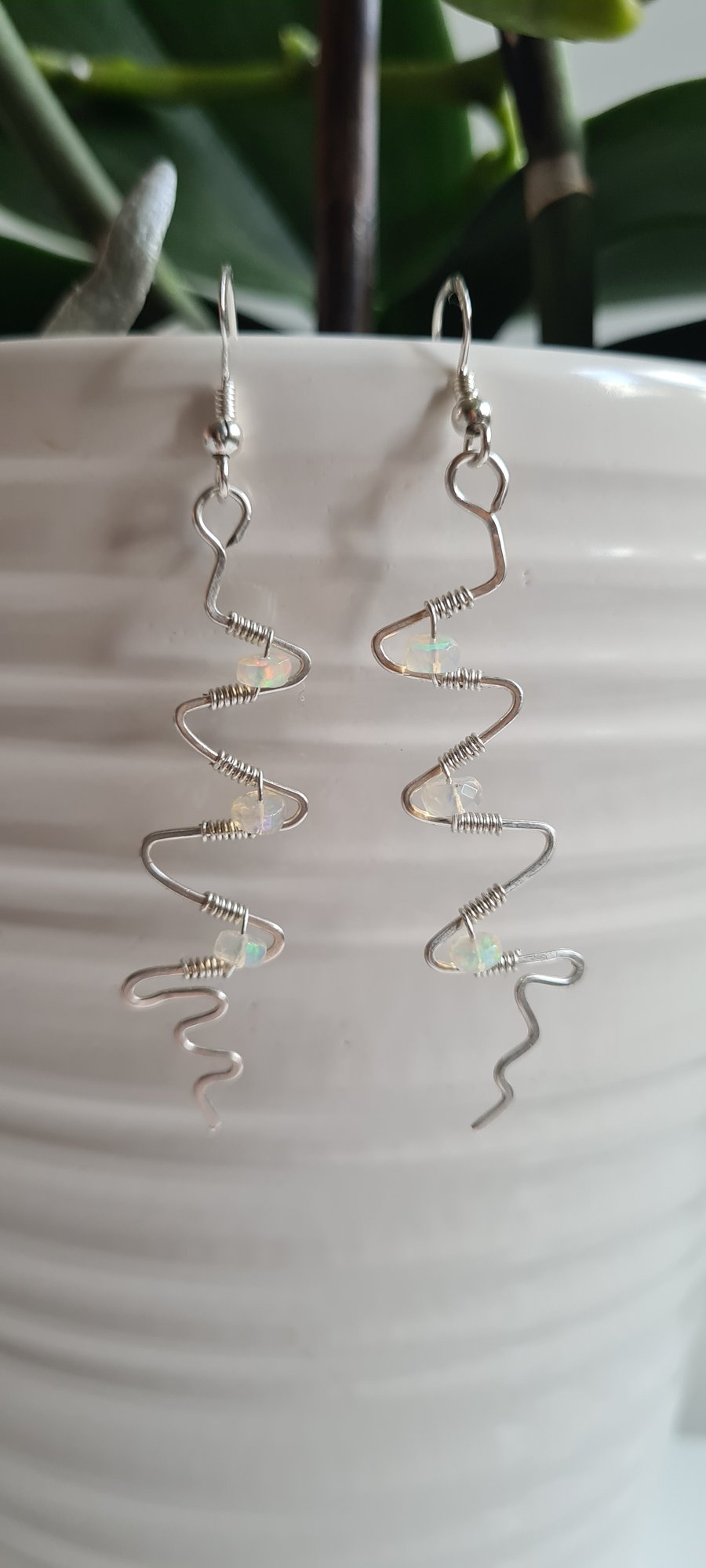 Handmade Natural Ethiopian & 925 Silver Dangle Earrings Gift Crystal Jewellery