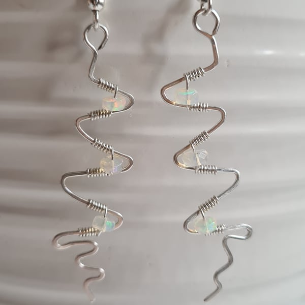 Handmade Natural Ethiopian & 925 Silver Dangle Earrings Gift Crystal Jewellery