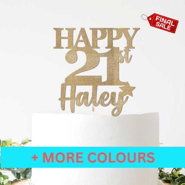 Happy 21st Birthday Cake Topper, 21 Cake Topper, Custom Cake Topper, 21st cake