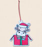 Gift Box Highland Cow Decoration - Embroidered Felt Ornament - Image 2