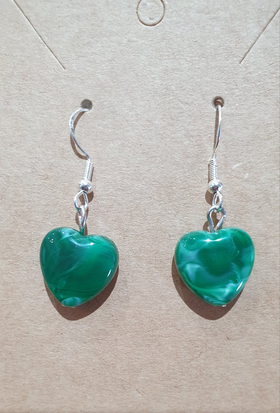 Acrylic Green Heart Dangle Earrings on 925 Silver-Plated Ear Wires