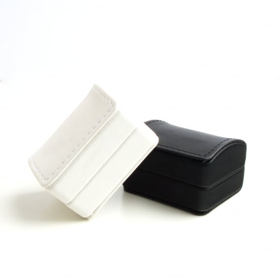 White Leatherette Double Ring Box for Rings or Cufflinks 
