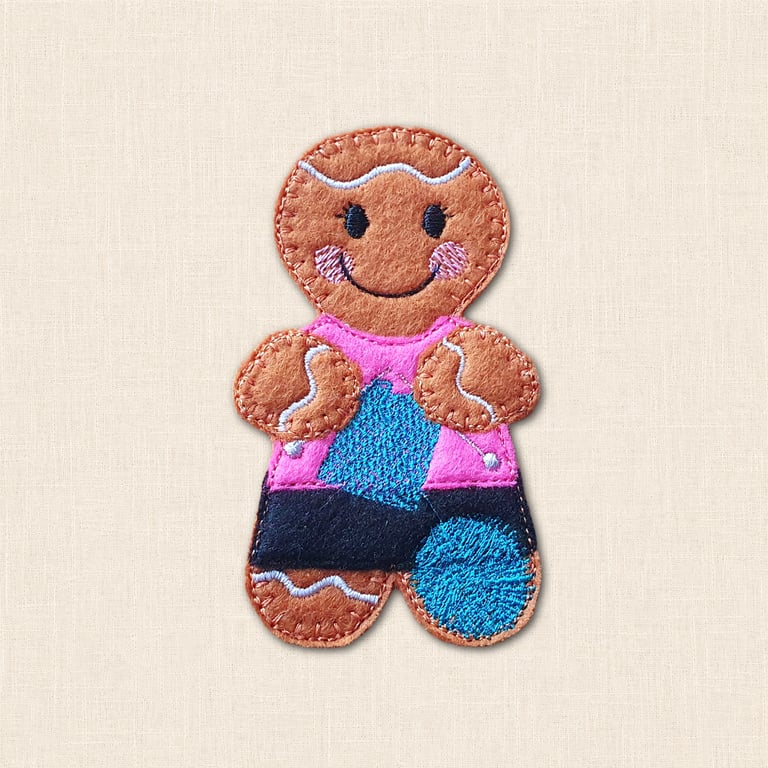 Knitting Gingerbread Decoration - Embroidered Knitting Lover Ornament