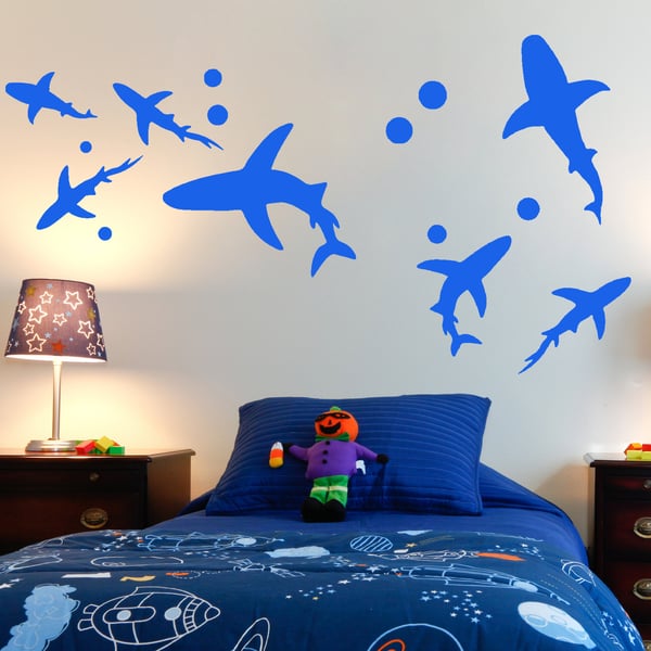 Shark Bedroom Wall Stickers Playroom Decor Ocean Scene
