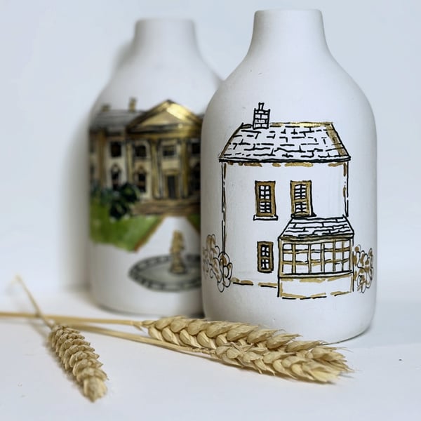 Hand-painted Wedding venue or house illustration bud vase 