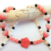 MOP Flower & Glass Hearts Set In Pink Coral, Onyx And Shell - Seconds Sunday.