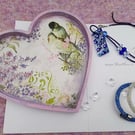 Heart Jewellery Tray - Blue Bird Floral Trinket Dish - FREE UK POST