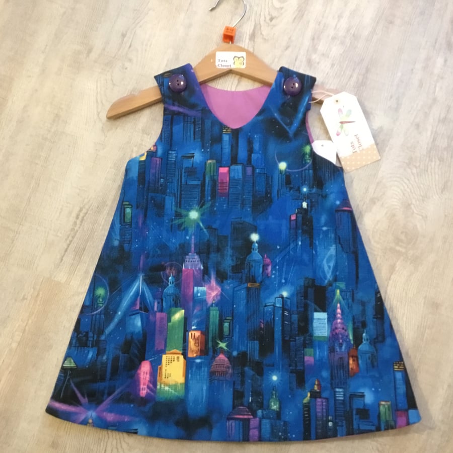 Toddler pinafore dress, Manhattan Skyline , New York, party dress 1 and 2 years