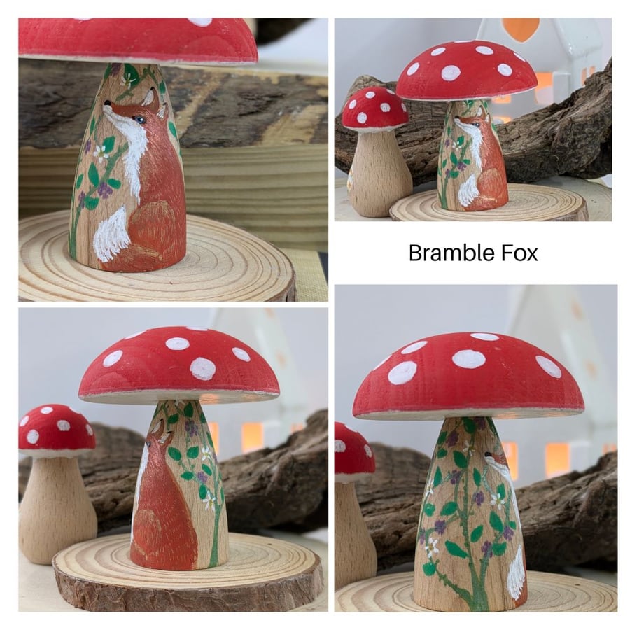 Hand painted wooden toadstool mushroom