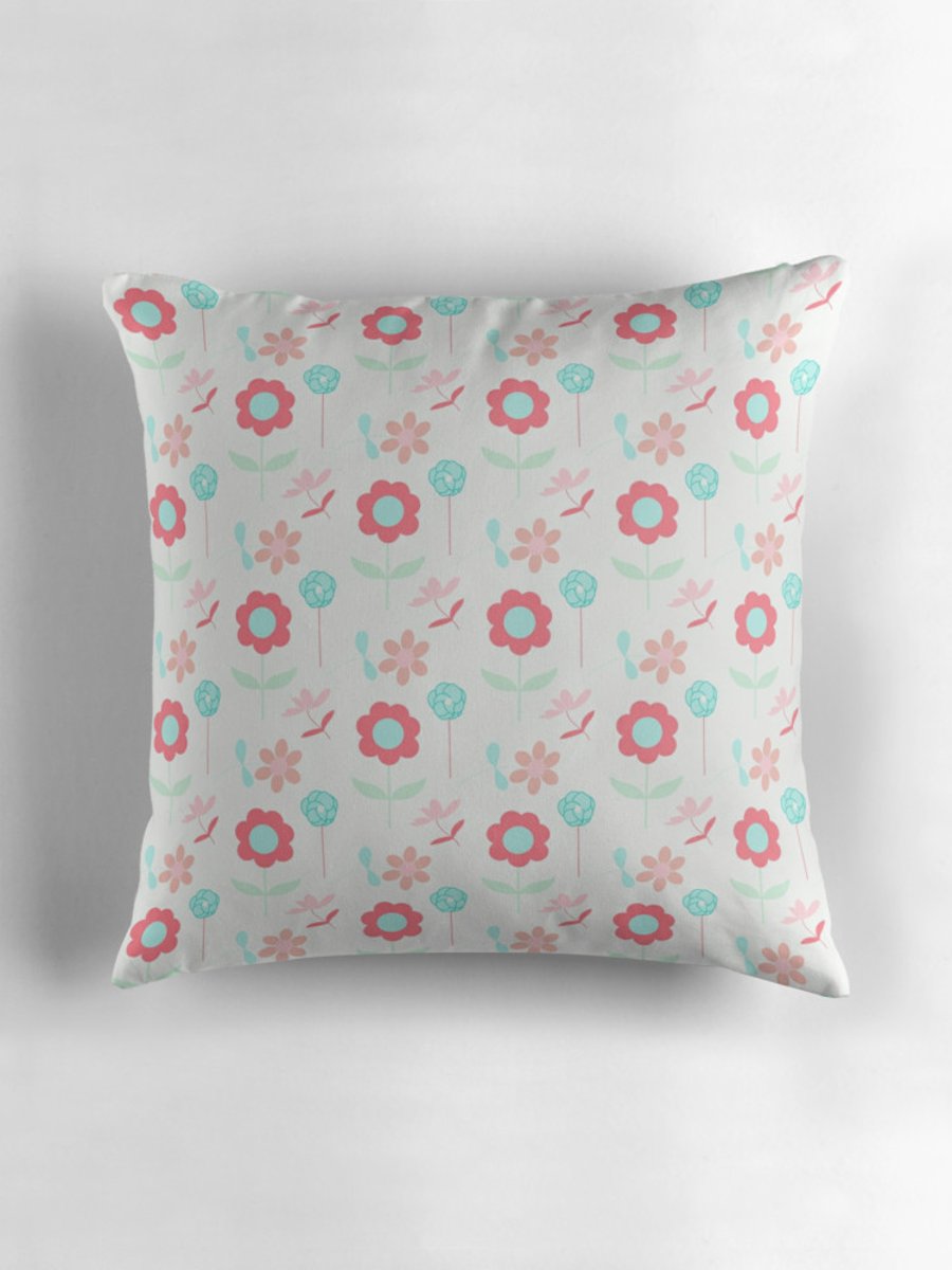 White, Pink and Blue Floral Cushion Cover 16 inch