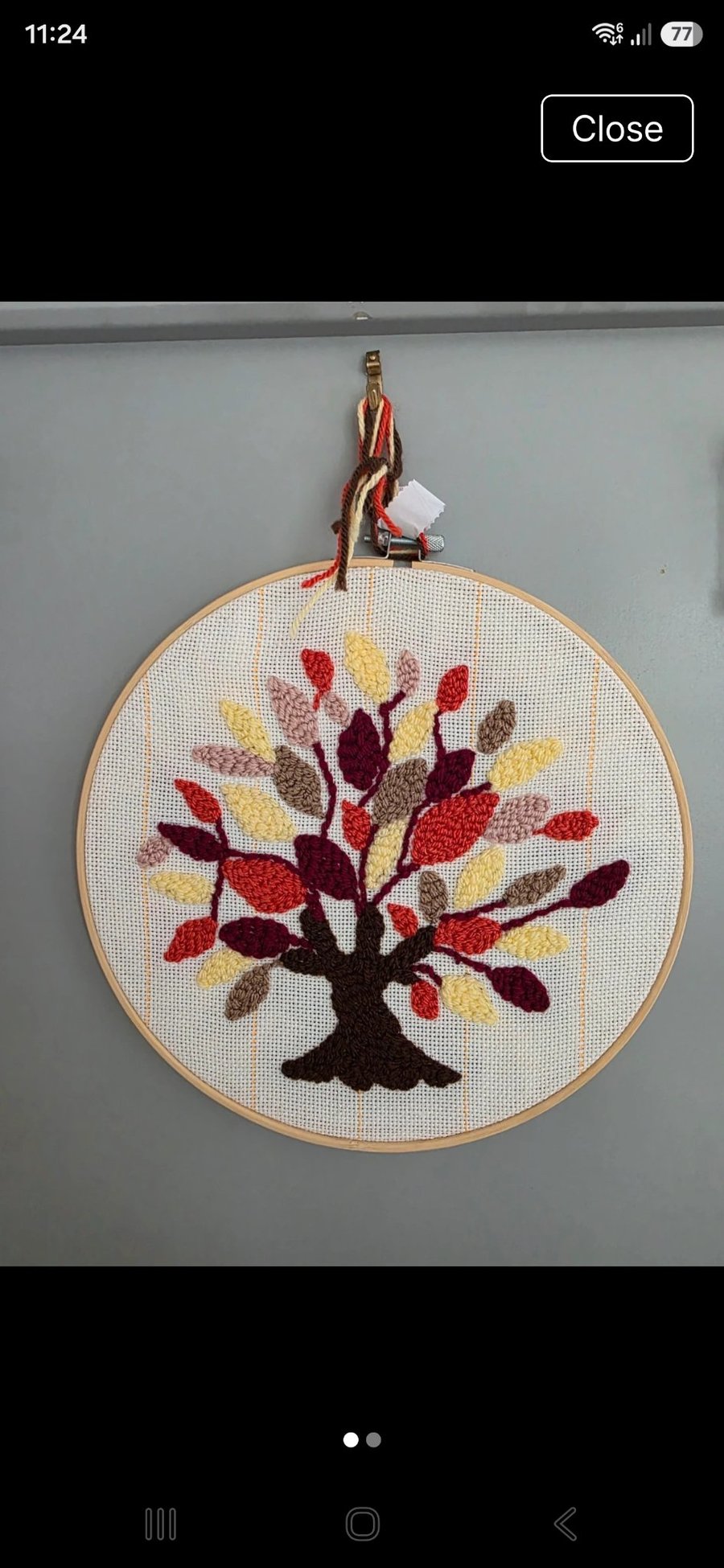 Handmade Autumn Tree Punch Needle Embroidery Wall Hanging – 27cm Hoop Art