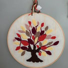 Handmade Autumn Tree Punch Needle Embroidery Wall Hanging – 27cm Hoop Art