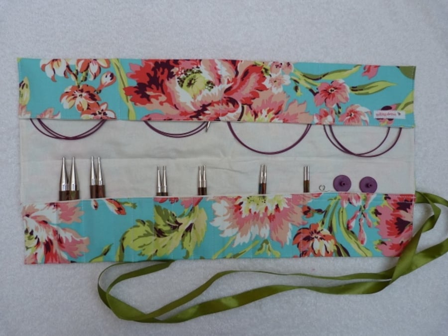 Interchangeable Knitting Needle Organiser in Blue Flower Print Cotton