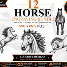 12 Vintage Horse Engraving SVGs Wildlife Clipart Bundle (Digital Download)