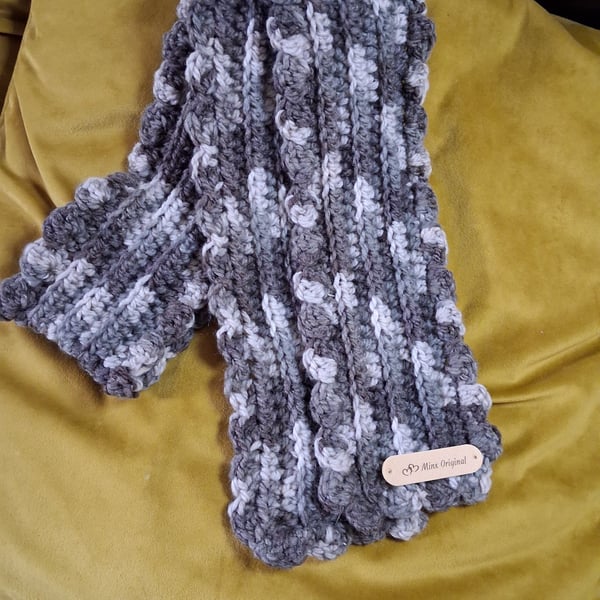 Handmade crochet chunky grey scarf