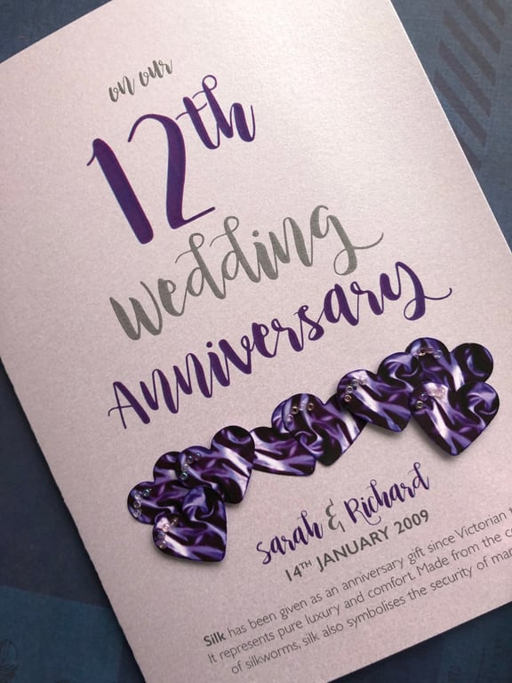 12th (Silk) Anniversary Card – Personalised with names and date
