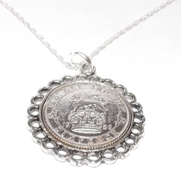 Fine Pendant 1926 Lucky sixpence 98th Birthday plus a Sterling Silver 18in Chain