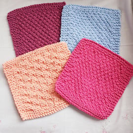 Pot holders, hand-knitted, cotton