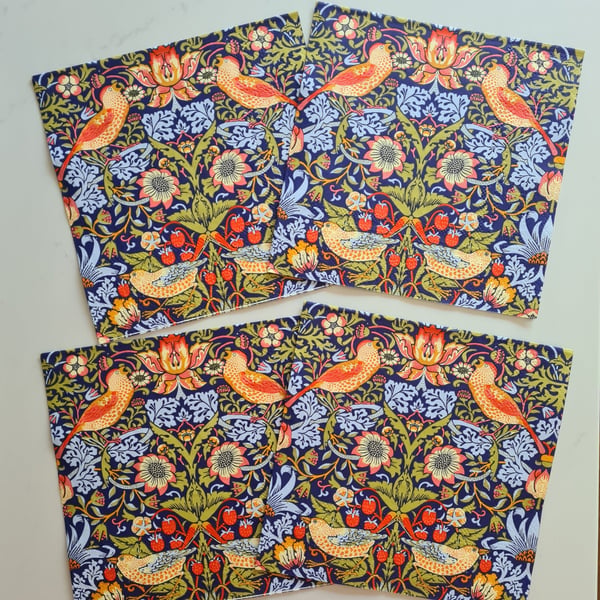 4 Paper napkins for decoupage William Morris strawberry thief design