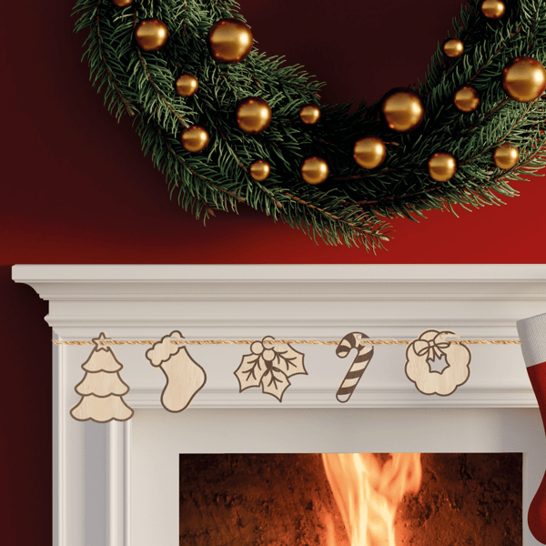 Christmas Bunting Christmas Symbols Holiday Decoration Wooden Engraved