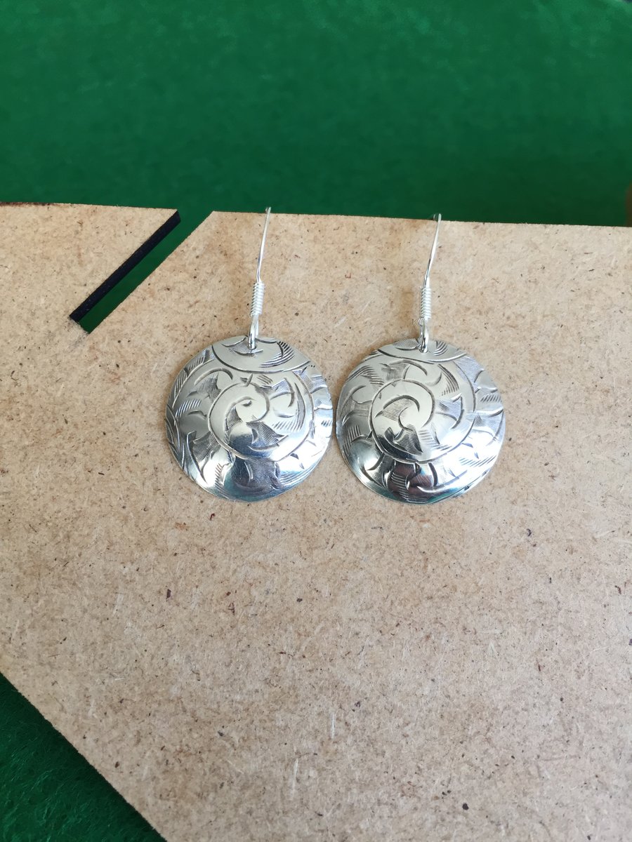 Silver domed disc earrings medium