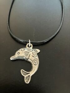 dolphin charm pendant on a 18" leather cord necklace