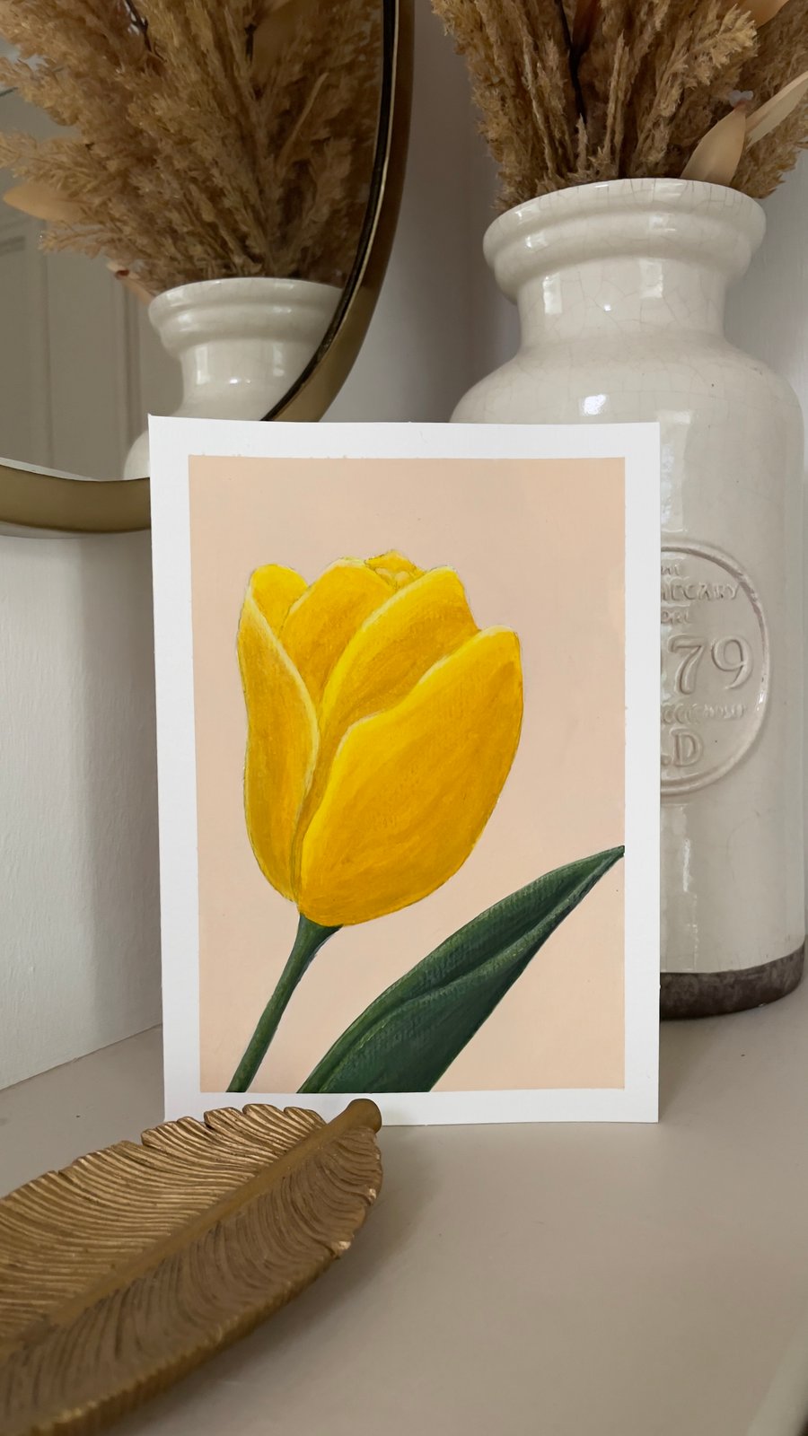 Hand painted tulip black card