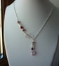 PINK & SILVER HEART, LARIAT DESIGN NECKLACE.  -  1010 - Image 1