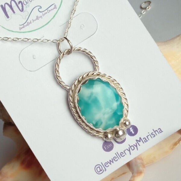 Necklace Silver Larimar Jewellery Gift Ocean Blue Oval Recycled Sterling 925